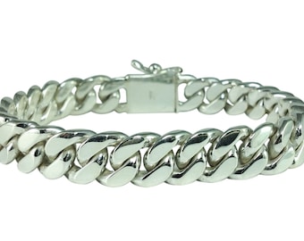 8&quot; 55g Mens Womens Miami Cuban Curb Chain Link Solid Sterling Silver 925 Bracelet