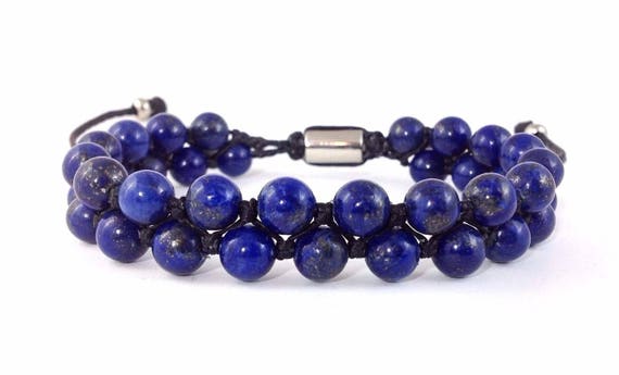 Bracelet de perles pour homme, Lapis Luzuli rangs, pierre de