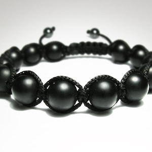 Men&#39;s Matte Black Onyx, Mens Beaded Bracelet, Natural Gemstone, Yoga Mala Beads, Adjustable Shamballa Jewelry Bracelet