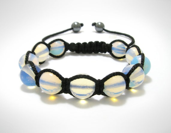 Pale Blue Moonstone Bracelet, Beaded Shamballa Bracelet, Resort