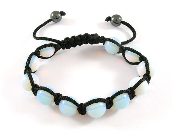 Pale Blue Moonstone Bracelet, Beaded Shamballa Bracelet, Resort