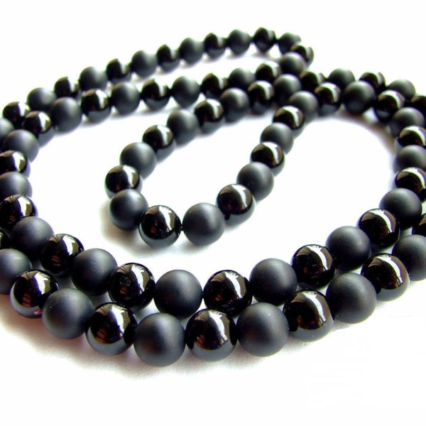 Mens Matte & Black Onyx Necklace, Onyx 8mm Necklace, Beaded Necklace, Gemstone Necklace, Yoga Reiki Necklace, Necklace For Men, 30" Necklace