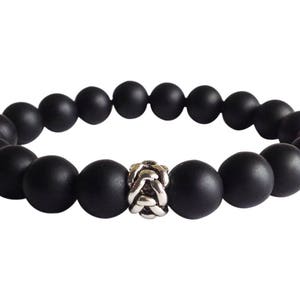 Men's Matte Black Onyx, Mens Beaded Bracelet, Stretch Bracelet, Silver Bead, Bracelet For Men, Free Shipping, Man Bead Bracelet