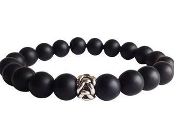 Men's Matte Black Onyx, Mens Beaded Bracelet, Stretch Bracelet, Silver Bead, Bracelet For Men, Free Shipping, Man Bead Bracelet