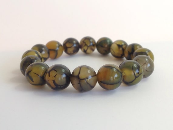 Bracelet Perles Agate Veine De Dragon 10mm - Fait Main Sur Mesure - Homme/Femme