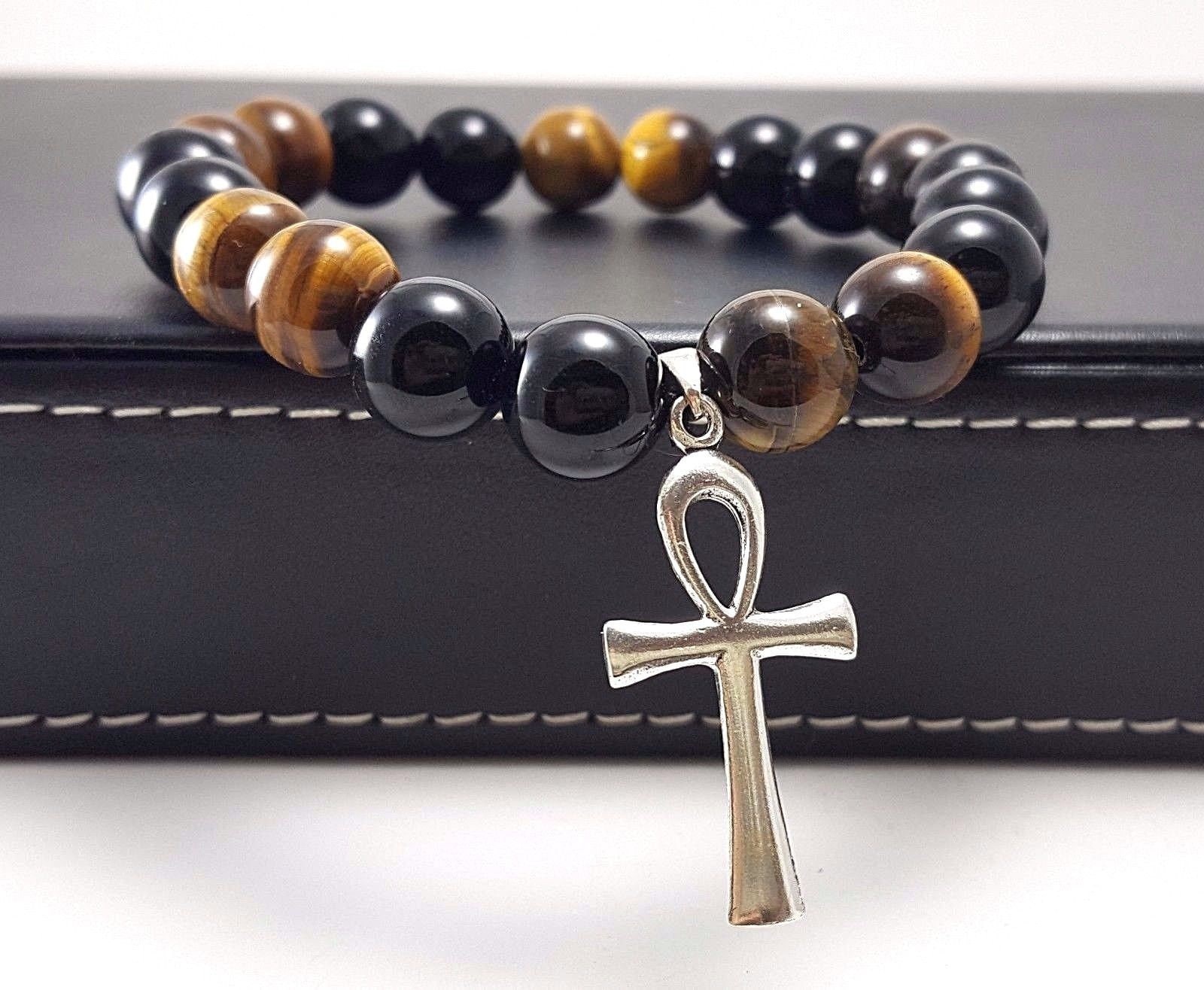 Tiger Eye Ankh Bracelet, Mens Ankh Bracelet, Mens Tiger Eye