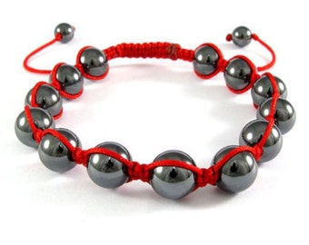 Silver Hematite Bracelet, Natural Gemstone, Beaded Wrap Bracelet, Shamballa Bracelet, Handmade Bracelet, Spiritual Beads, Unisex, Free Ship