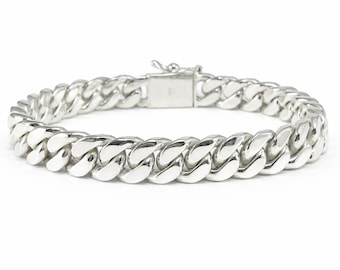 Men's Miami Cuban Link Bracelet 8.5 Inch 57g Solid 925 Sterling Silver 10mm Heavy Curb Chain