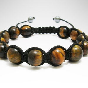 Men&#39;s Tiger Eye, Natural Gemstones, Mens Beaded Bracelet, Mala Yoga Beads, Adjustable Shamballa Wrap Jewelry Bracelet