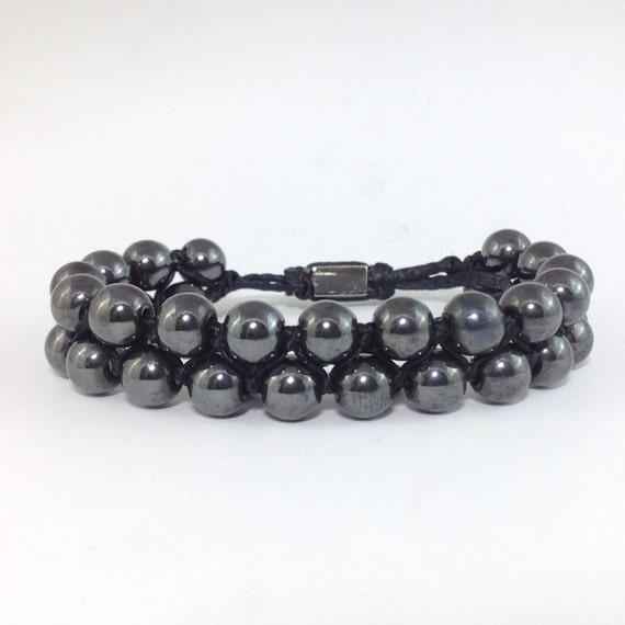 Bracelet bijoux en perles shamballa noir à rangs en argent