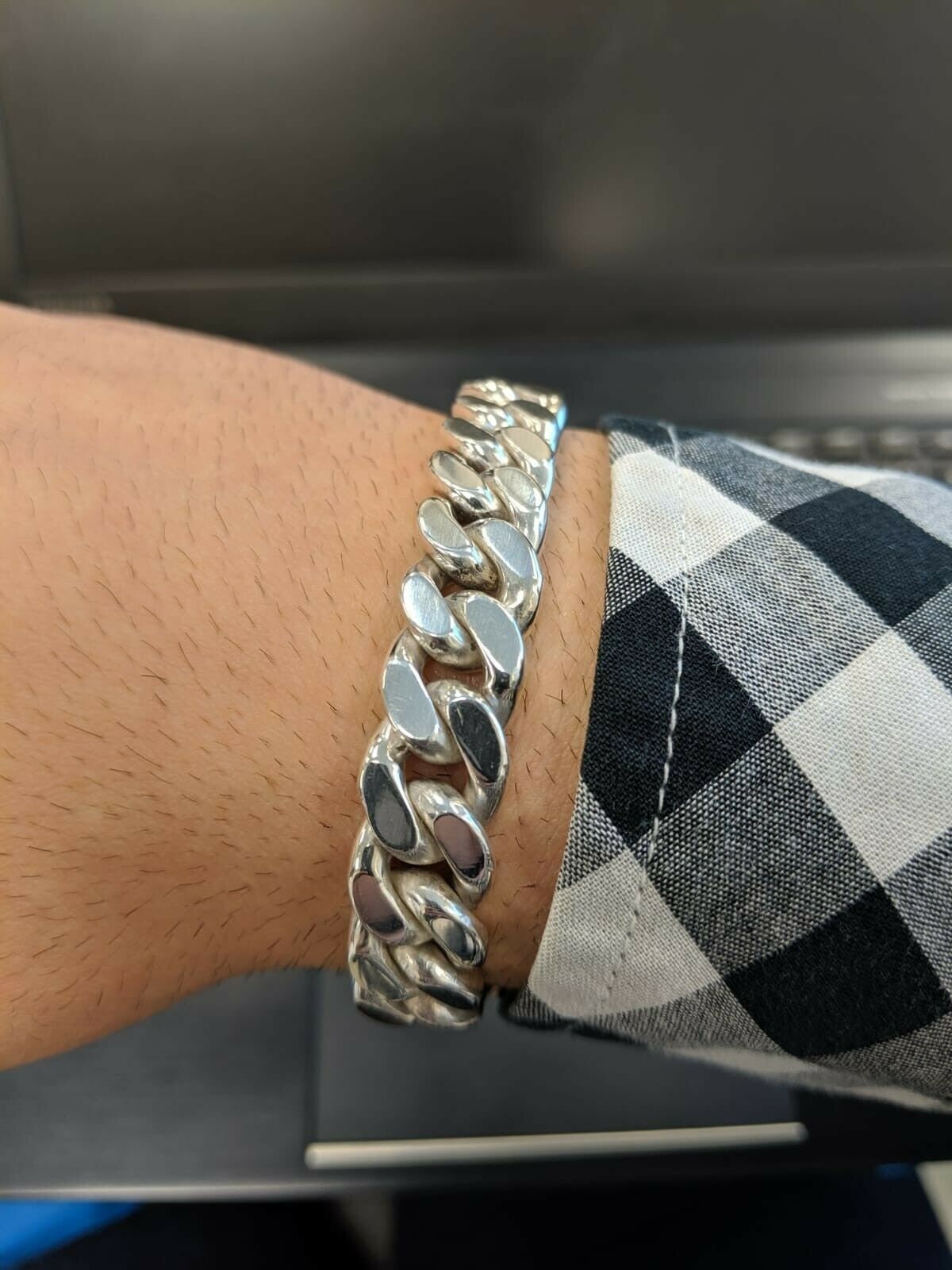 8 " Da Uomo Solido 925 Argento Sterling Miami Collegamento Cubano - Foto 9