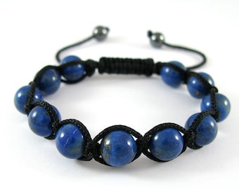 Hommes Femmes Lapis Lazuli Pierres précieuses naturelles Perles Shamballa Amitié Casual Wear Perles Bijoux Bracelet réglable.