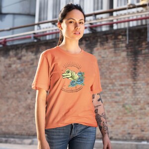 Thai Tattoo Design T-Shirt &#39;Purple Dinosaur T-Rex with Lucky Magic Spells&#39; New Retro Tee Perfect gift or present for friends