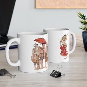 Thai Tattoo Design Mug &#39;Three Lady Boys and a Dancer&#39; 11oz White Perfect Funny Birthday Gift or Present for Friends or Family