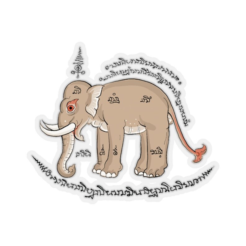 Thai Tattoo Design angry Elephant With Sak Yant Lucky - Etsy
