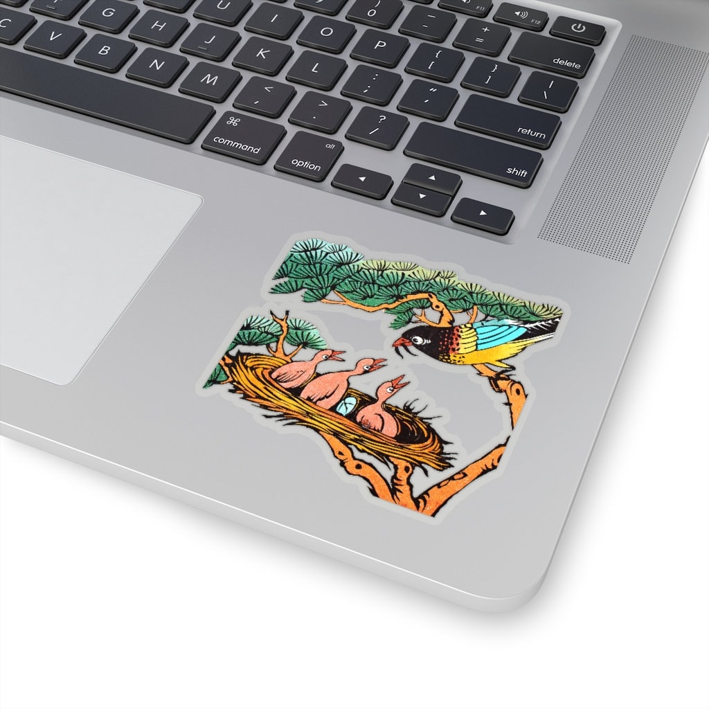 Thai Tattoo Design "Bird Family on the Branch" New Retro Funny Kiss-Cut Sticker Perfect Gift or Present for Friends