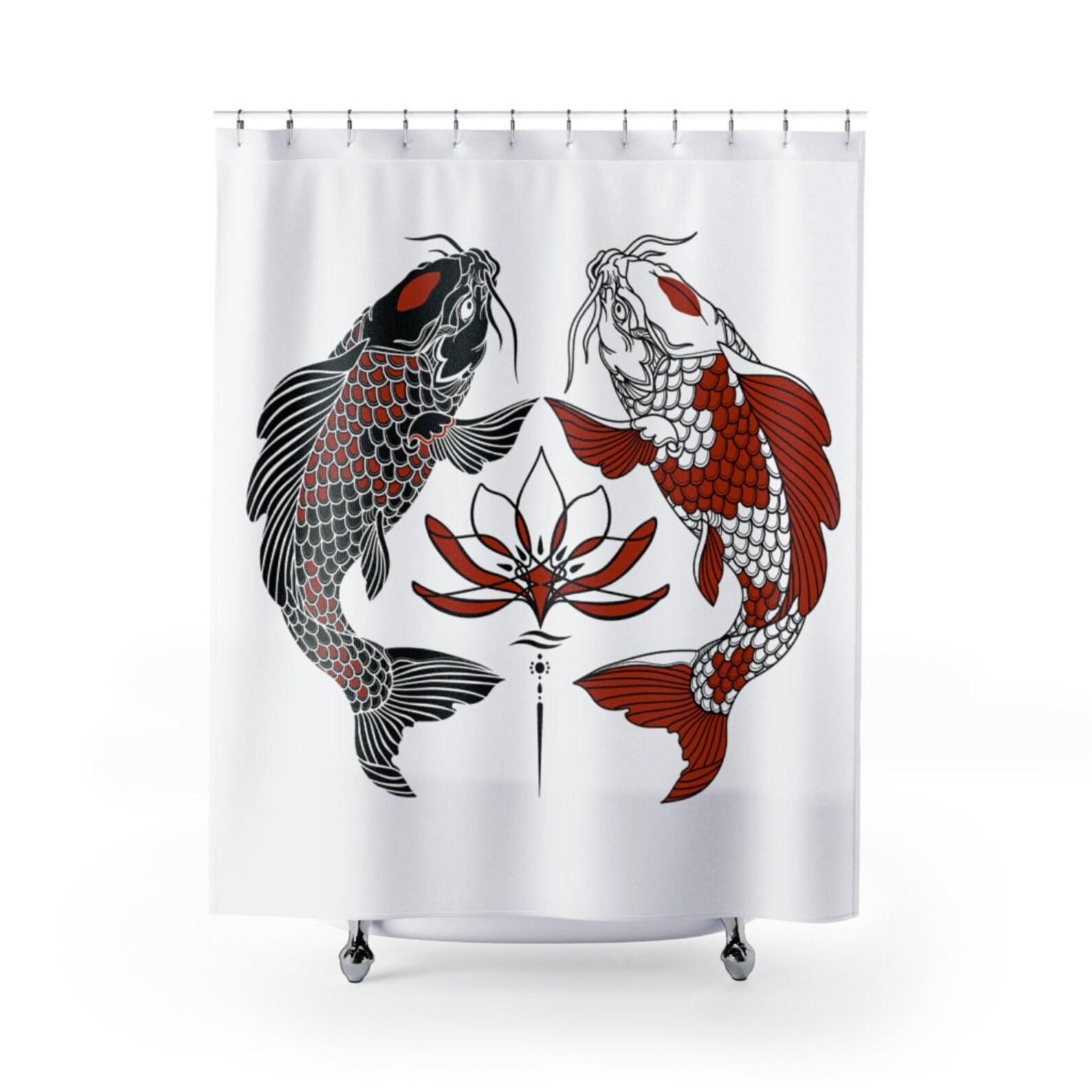 Thai Tattoo Design Shower Curtain 'two Carp Koi Fish' New Retro Perfect Bathroom Decor 71 X 74