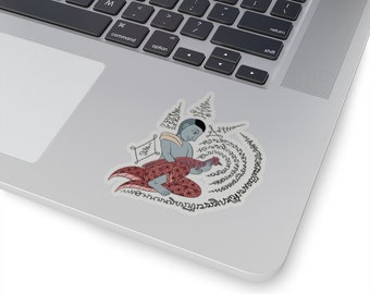 Thai Tattoo Design ''Sak Yant Monk Holding Chicken" New Retro Funny Kiss-Cut Sticker Perfect Gift or Present for Friends