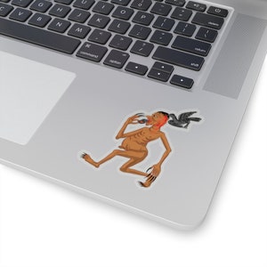 Conception de tatouage thaïlandais « Running Zombie and a Crow in Hell » Nouvel autocollant rétro drôle Kiss-Cut cadeau ou cadeau parfait pour les amis
