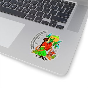 Diseño de tatuaje tailandés ''Girl Prays with Peach Offering' New Retro Funny Kiss-Cut Sticker Regalo o regalo perfecto para amigos