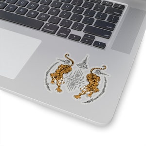 Thai Tattoo Design &quot;Tigers with Lucky Magic Spells&quot; New Retro Funny Kiss-Cut Sticker Perfect Gift or Present for Friends