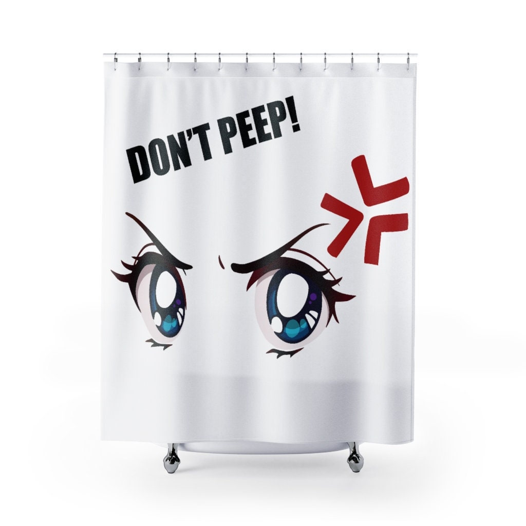 Japanese Anime Design Shower Curtain don't Peep Angry Eyes New Retro