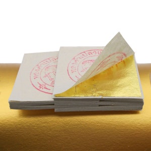 100% Pure Genuine Gold Leaf, Gold Foil - 24K 1.57" x 1.57", 4cm x 4cm, 50 Sheets, Handmade in Thailand - Real Gold Perfect for Art & Decor