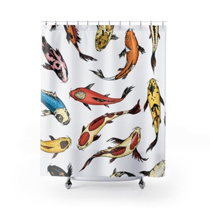 Thai Tattoo Design Shower Curtain &#39;Japanese Koi Carps Swimming&#39; New Retro Perfect Bathroom Decor 71&quot; x 74&quot; Unique Gift