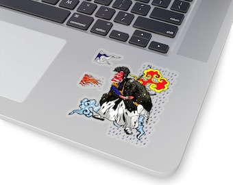 Thai Tattoo Design "Samurai giapponese con una maschera sotto la pioggia" Nuovo adesivo retrò divertente kiss-cut regalo perfetto o regalo per gli amici