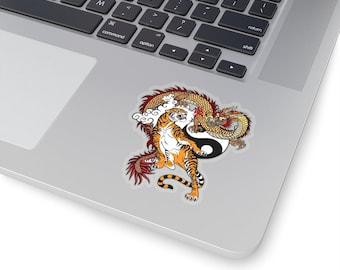 Thai Tattoo Design &quot;Tiger And Dragon&quot; New Retro Funny Kiss-Cut Sticker Perfect Gift or Present for Friends