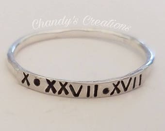 2mm Sterling Silver Stackable, Roman Numerals, Name Rings, Stackable Mother's Rings, Stackable Rings, Customized Rings, Name Rings Stackable