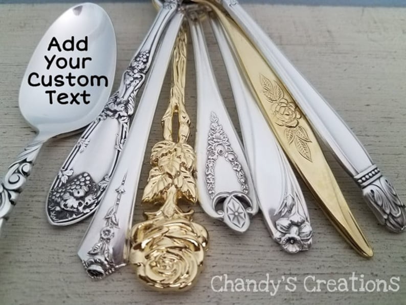 Custom-Tea-Coffee-Peanut-Butter-Spoon-Stamped-Personalized-Engraved-Party-Vintage-Silverware-Server-Teaspoon-Tablespoon-Dessert-Silver-Gold image 2