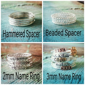 3mm Birthstone, Gold, Ring, Rings, Sterling Silver, Stackable, Midi, Layered, Name, Hammered, Beaded, Stack, Band, Spacer, Mixed Metal, Mom image 3