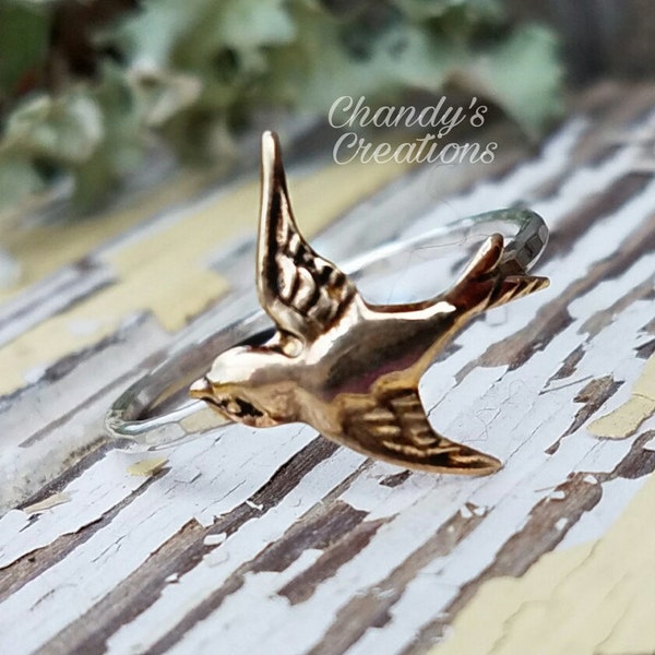 Sparrow, Sterling Silver Stackable Rings, Stackable Rings, Layered, Customized Rings, Brass Sparrow, Bird Ring, Flying Sparrow Ring, Band