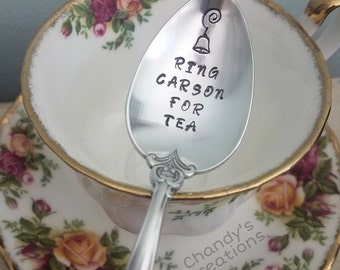 Ring Carson For Tea-Spoon-Downton Abbey-Custom-Stamped-Name-Personalized-Gift-Engraved-Shabby-Chic-Silverware-Server-Teaspoon-Dessert-Silver