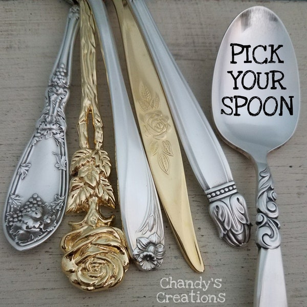 Custom-Tea-Coffee-Peanut-Butter-Spoon-Stamped-Personalized-Engraved-Party-Vintage-Silverware-Server-Teaspoon-Tablespoon-Dessert-Gold-Silver