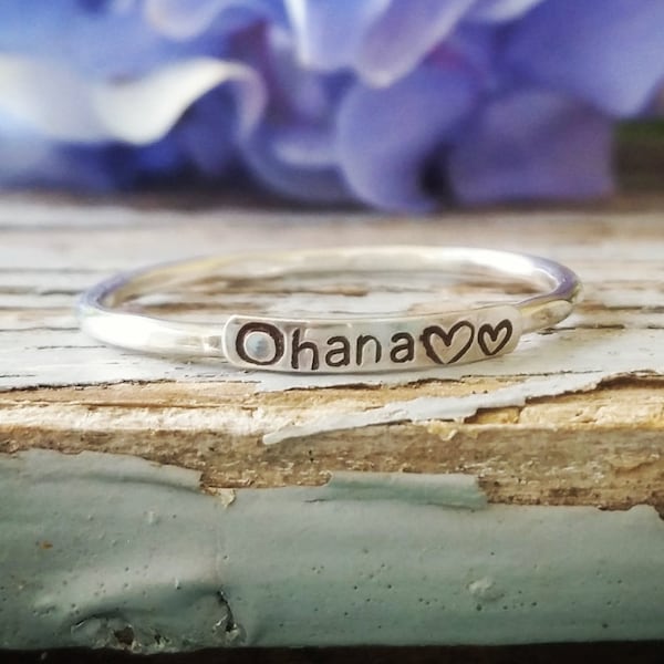 2mm Sterling Silver Stackable Rings, Stackable Rings, Layered Rings, Customized Rings, Sterling Silver Heart Ring, Ohana Ring, Family Ring