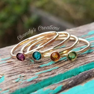 3mm Birthstone, Gold, Ring, Rings, Sterling Silver, Stackable, Midi, Layered, Name, Hammered, Beaded, Stack, Band, Spacer, Mixed Metal, Mom Full Set