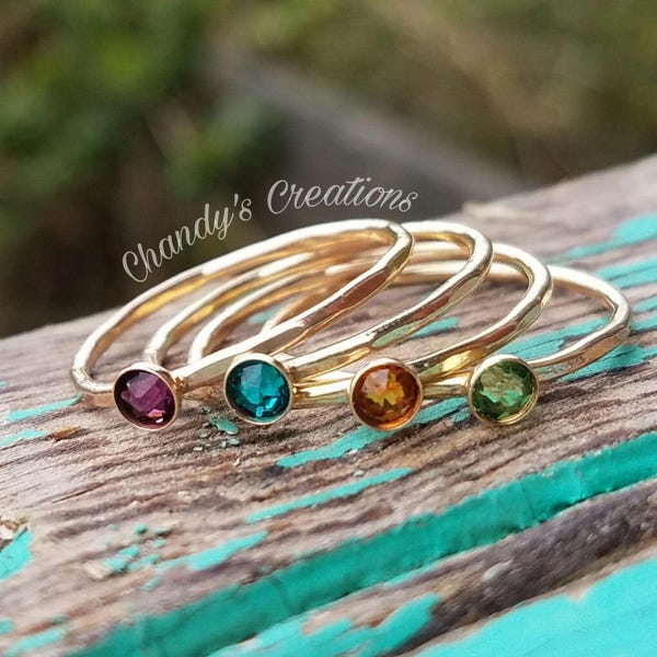 3mm Birthstone, Gold, Ring, Rings, Sterling Silver, Stackable, Midi, Layered, Name, Hammered, Beaded, Stack, Band, Spacer, Mixed Metal, Mom