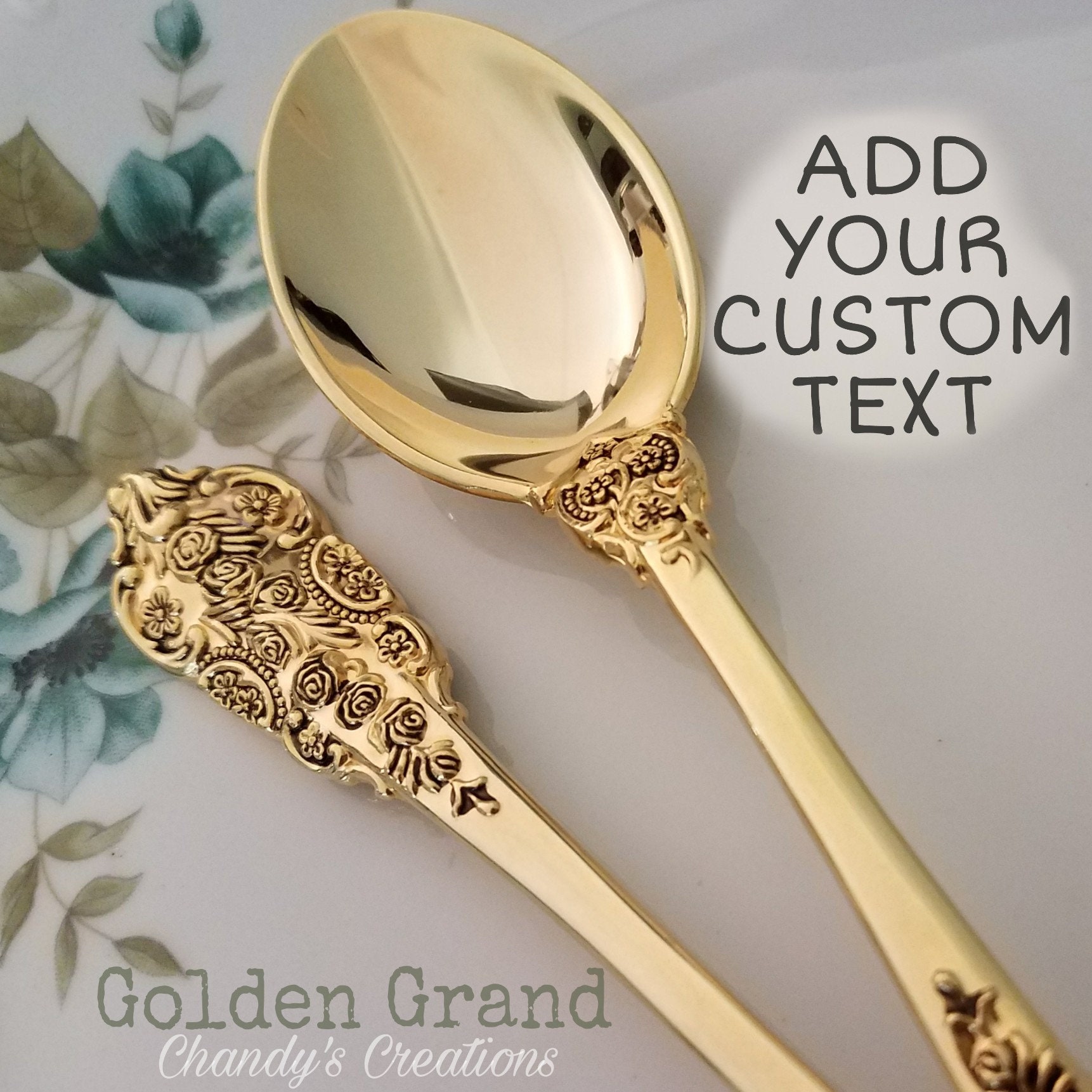 Custom gold spoon stamped name personalized coffee soup engraved