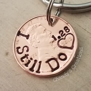 Penny Keychain-Custom-7th-Anniversary-Lucky-Me-Gift-Men-Husband-Boyfriend-Seven-Years-Initial-Unique-Engraved-Stamped-Wife-Daddy-Copper-2024 image 1