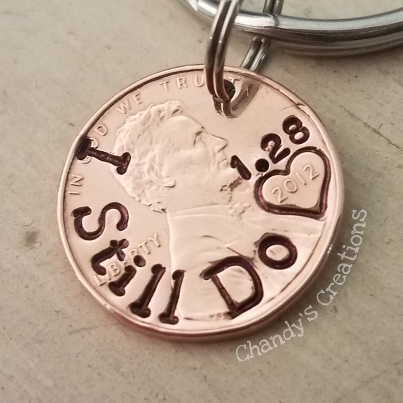 Penny Keychain-Custom-7th-Anniversary-Lucky-Me-Gift-Men-Husband-Boyfriend-Seven-Years-Initial-Unique-Engraved-Stamped-Wife-Daddy-Copper-2024 image 1
