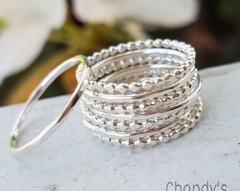 Sterling-Silver-Gold-Copper-Rose-Stackable-Rings-Midi-Layered-Hammered-Beaded-Stack-Band-Spacer-Dotted-Thin-Minimalist-Thumb-Pinky-Toe-Ring