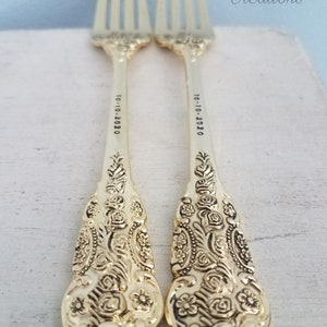 Wedding Dinner Set-Cake-Forks-Knives-Anniversary-Custom-Stamped-Bride-Groom-Gift-Accessories-Personalized-Matching-Gold-Date-Mr. and Mrs. image 8