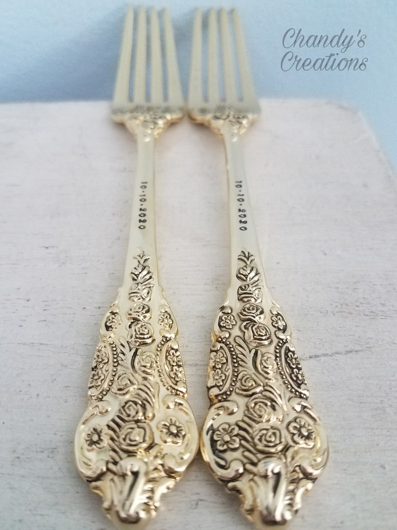 Wedding Dinner Set-Cake-Forks-Knives-Anniversary-Custom-Stamped-Bride-Groom-Gift-Accessories-Personalized-Matching-Gold-Date-Mr. and Mrs. image 8