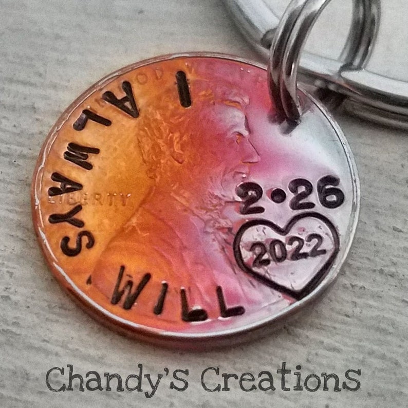 Penny Keychain-Custom-7th-Anniversary-Lucky-Me-Gift-Men-Husband-Boyfriend-Seven-Years-Initial-Unique-Engraved-Stamped-Wife-Daddy-Copper-2024 image 10