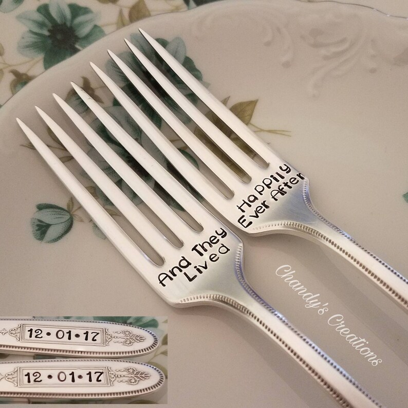 Weddingcakeforksserveranniversarypropscustomstampedfor Etsy