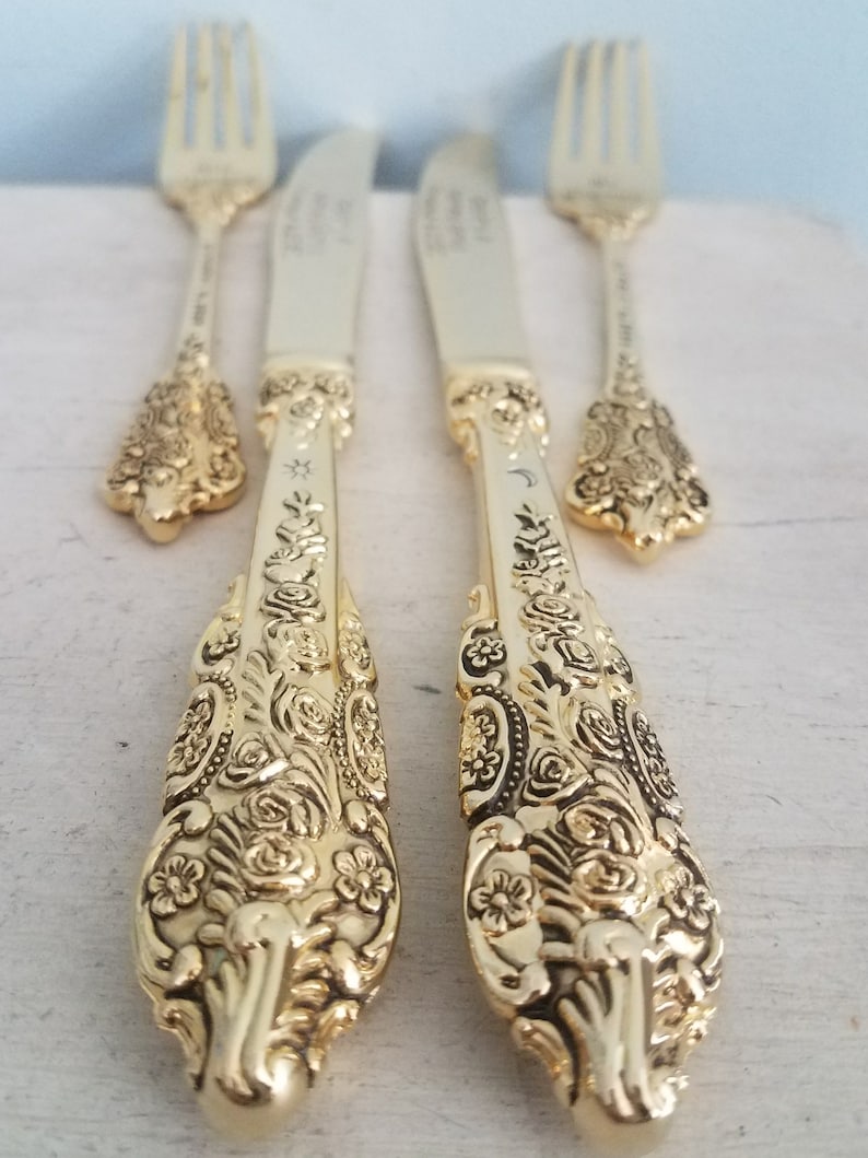 Wedding Dinner Set-Cake-Forks-Knives-Anniversary-Custom-Stamped-Bride-Groom-Gift-Accessories-Personalized-Matching-Gold-Date-Mr. and Mrs. image 9