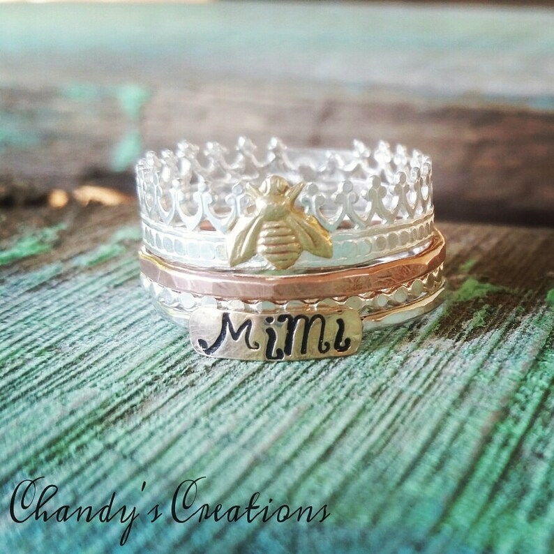 Queen-Bee-Ring-Sterling-Silver-Stackable-Rings-Beekeeper-Gift-Layered-Customized-Band-Crown-Bumble-Honey-Princess-Tiny-Simple-Pinky-Thumb
