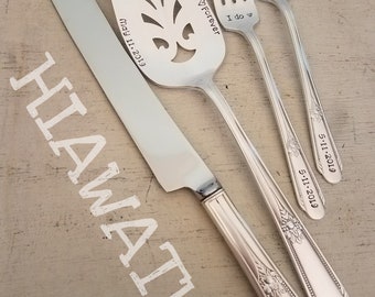 Four-Piece-Matching-Set-Wedding-Cake-Knife-Forks-Server-Anniversary-Custom-Stamped-Fork-Bride-Groom-Gift-Accessories-Personalized-Silver